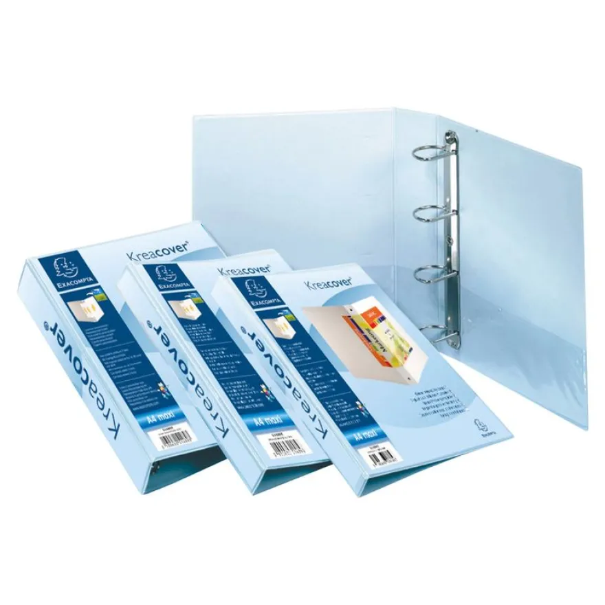 Exacompta Kreacover - Classeur à anneaux personnalisable - Dos 38 mm - A4 Maxi - blanc - 3 pochettes extérieures