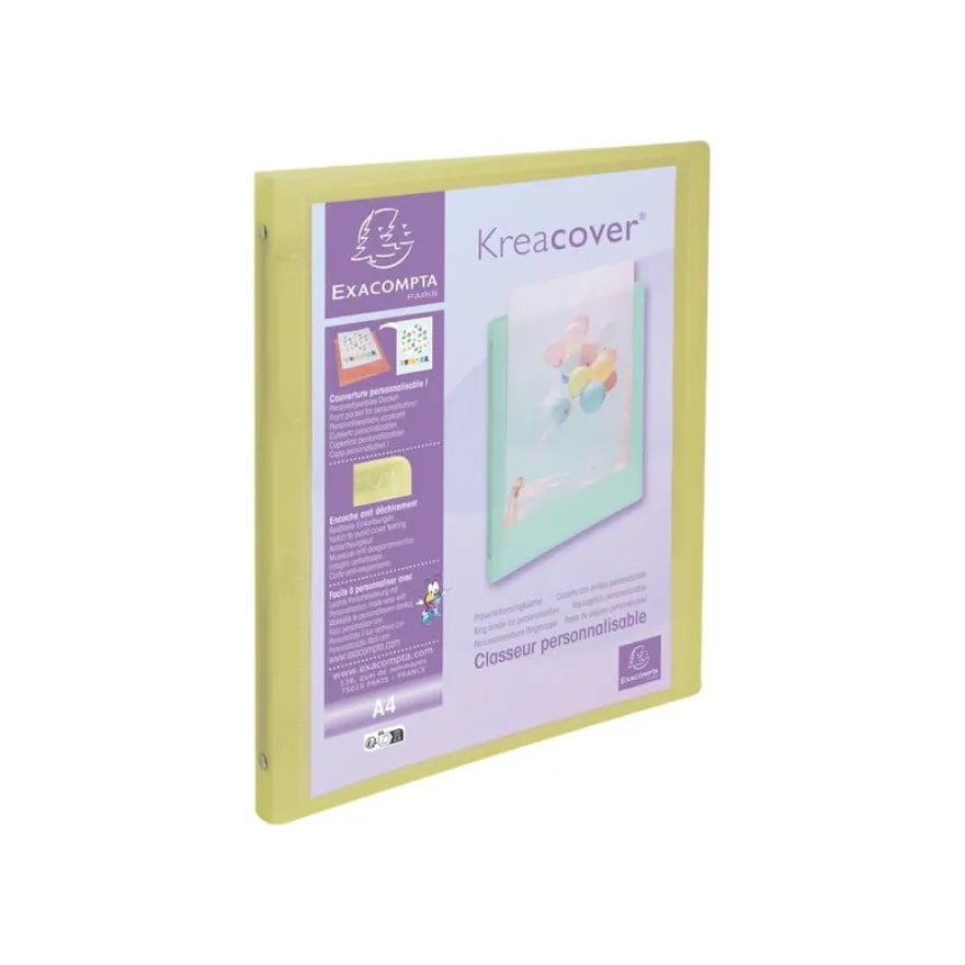 Exacompta Kreacover Pastel - Classeur 4 anneaux personnalisable - Dos 20 mm - A4 - pour 140 feuilles - disponible dans différentes couleurs