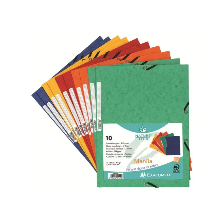 Exacompta Nature Future - 10 Chemises à 3 rabats - A4 - pour 250 feuilles - couleurs assorties