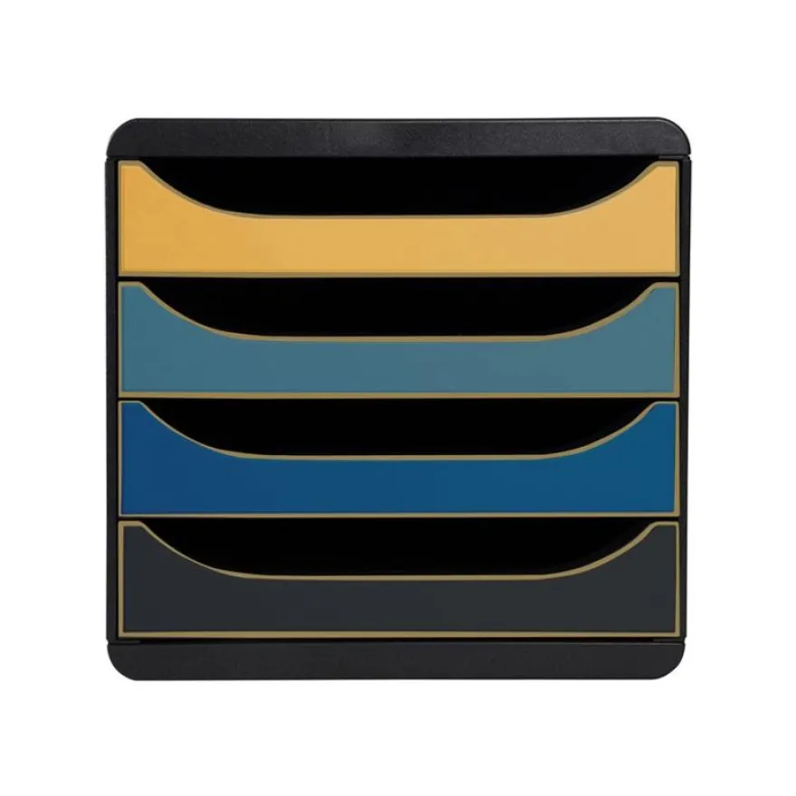 Exacompta NeoDeco - Module de classement 4 tiroirs - noir/bleu/or