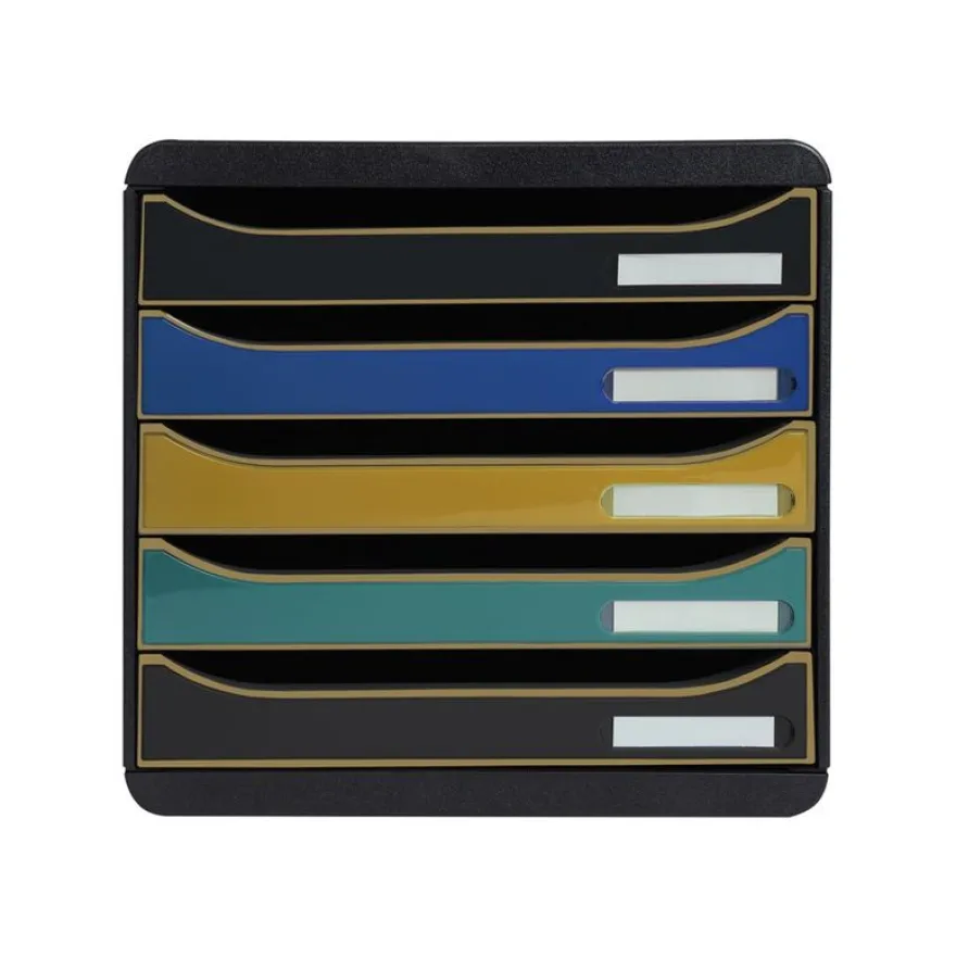 Exacompta NeoDeco - Module de classement 5 tiroirs - noir/bleu/or