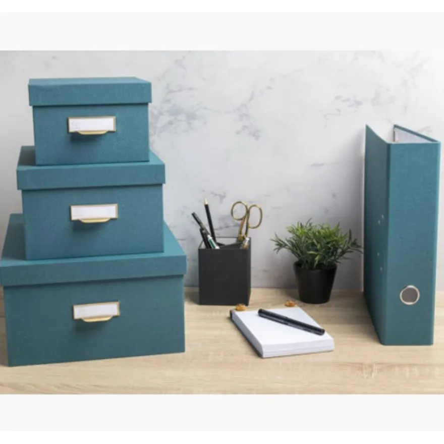 Exacompta OfficeByMe - Lot de 3 boîtes de rangement - bleu canard