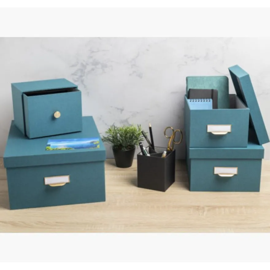 Exacompta OfficeByMe - Lot de 3 boîtes de rangement - bleu canard