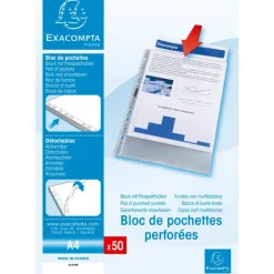 Exacompta Quick Doc - 50 Pochettes perforées - A4 - lisses - cristal