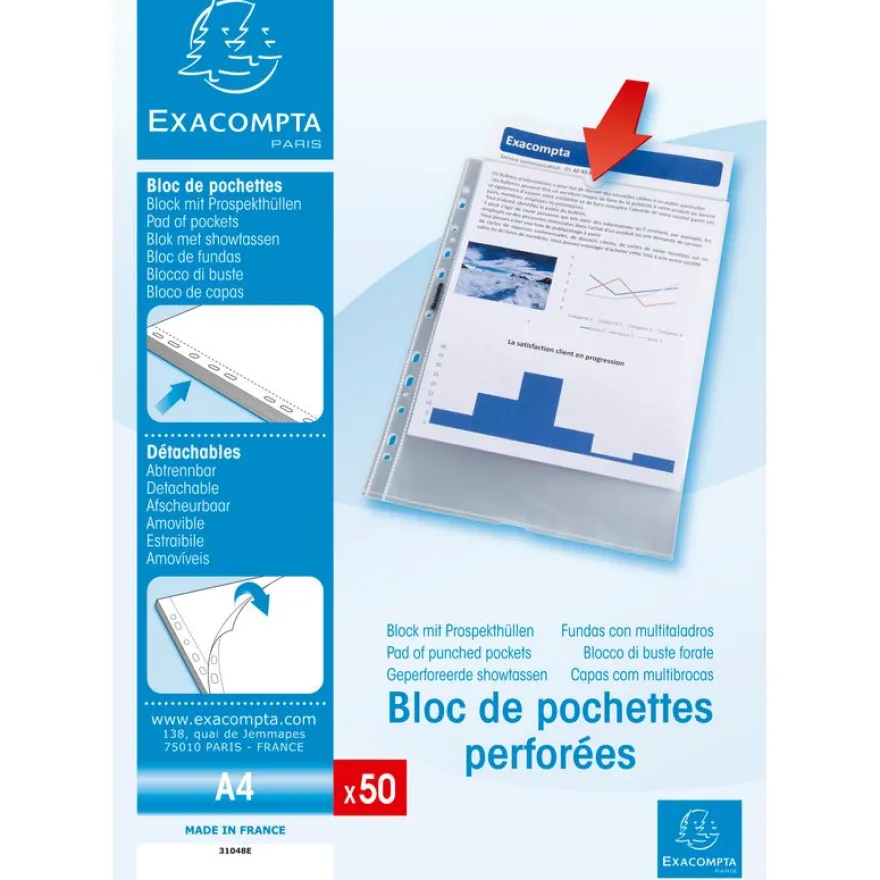 Exacompta Quick Doc - 50 Pochettes perforées - A4 - lisses - cristal
