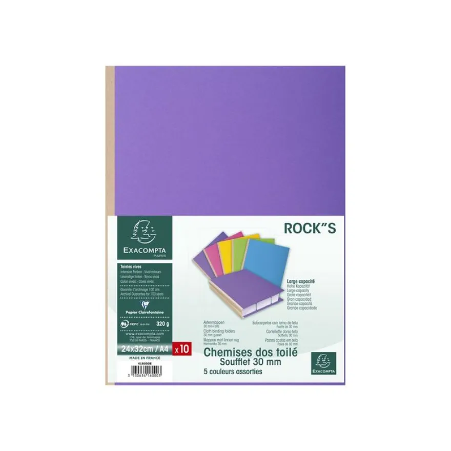 Exacompta Rock"s - 10 Chemises à soufflet - 320 gr - couleurs assorties