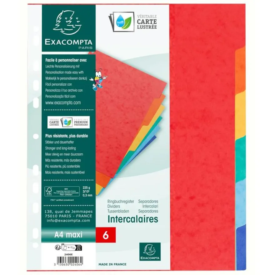Exacompta Nature Future - Intercalaire 6 positions - A4 Maxi - carte lustrée colorée