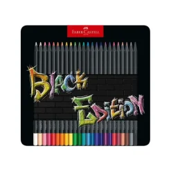 Faber-Castell Black Edition - 24 Crayons de couleur - couleurs brillantes assorties - boîte métal