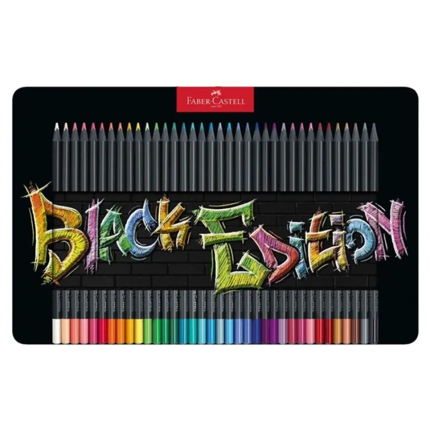 Faber-Castell Black Edition - 36 Crayons de couleur - couleurs brillantes assorties - boîte métal