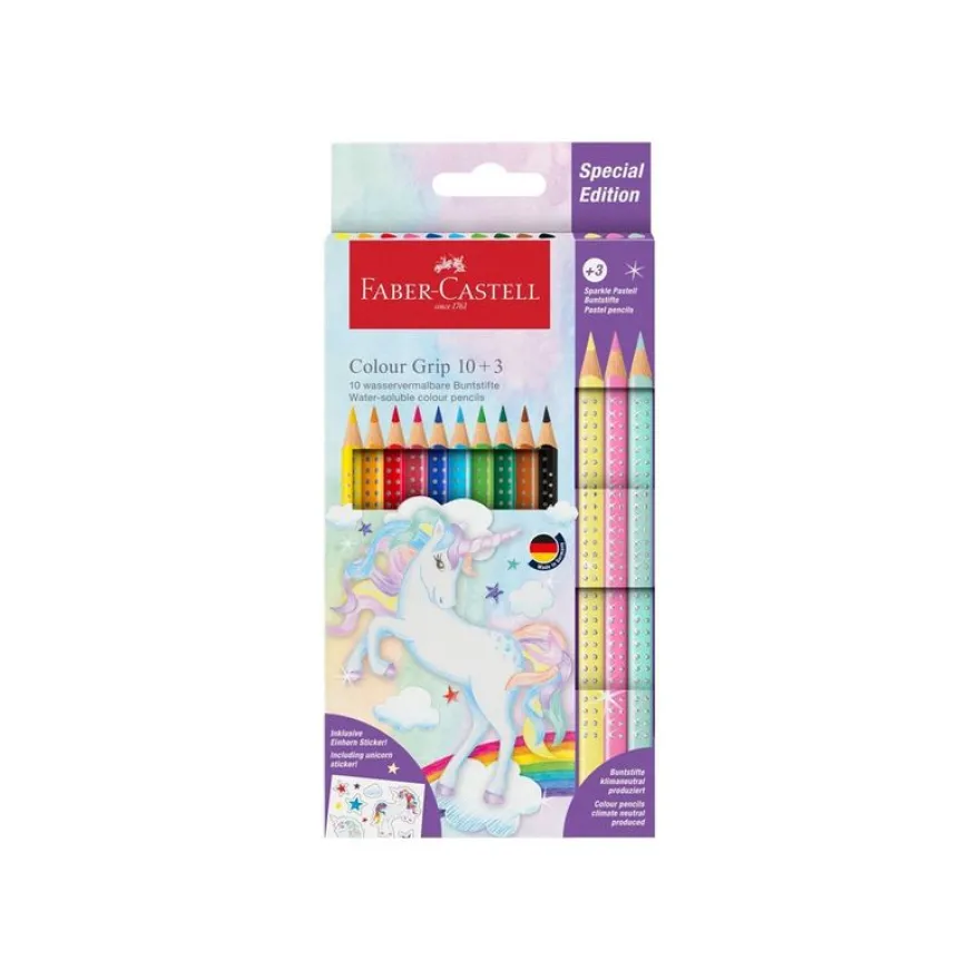 Faber-Castell Colour Grip Licorne - 10 Crayons de couleur + 3 gratuits