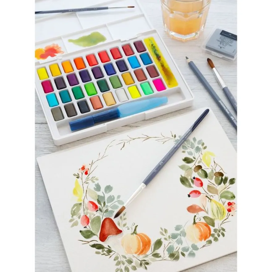 Faber-Castell Creative Studio - 36 demi-godets de peinture aquarellable - couleurs assorties