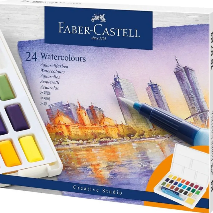 Faber-Castell Creative Studio - 24 demi-godets de peinture aquarellable - couleurs assorties