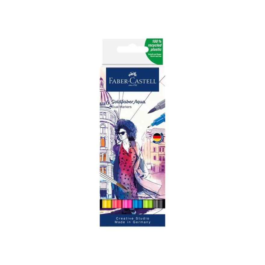 Faber-Castell Goldfaber Aqua - 6 Feutres double pointe - couleurs assorties
