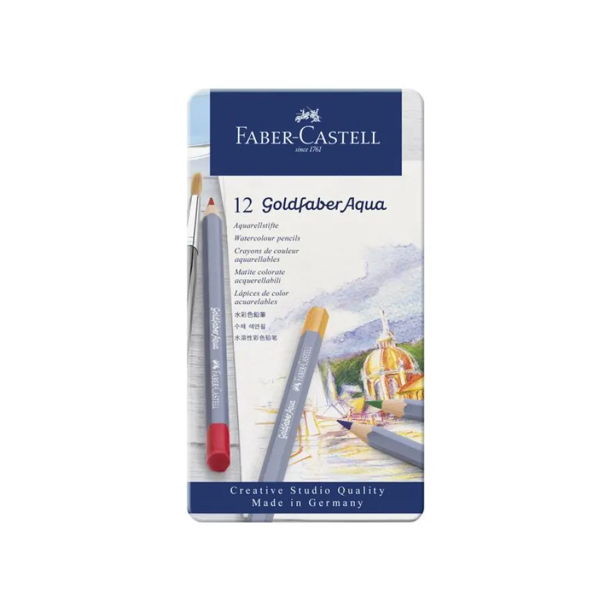 Faber-Castell Goldfaber Aqua - 12 Crayons de couleur aquarellables - couleurs assorties