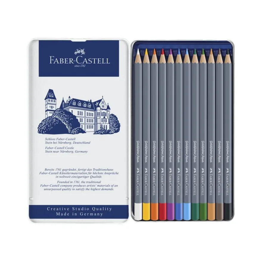 Faber-Castell Goldfaber Aqua - 12 Crayons de couleur aquarellables - couleurs assorties