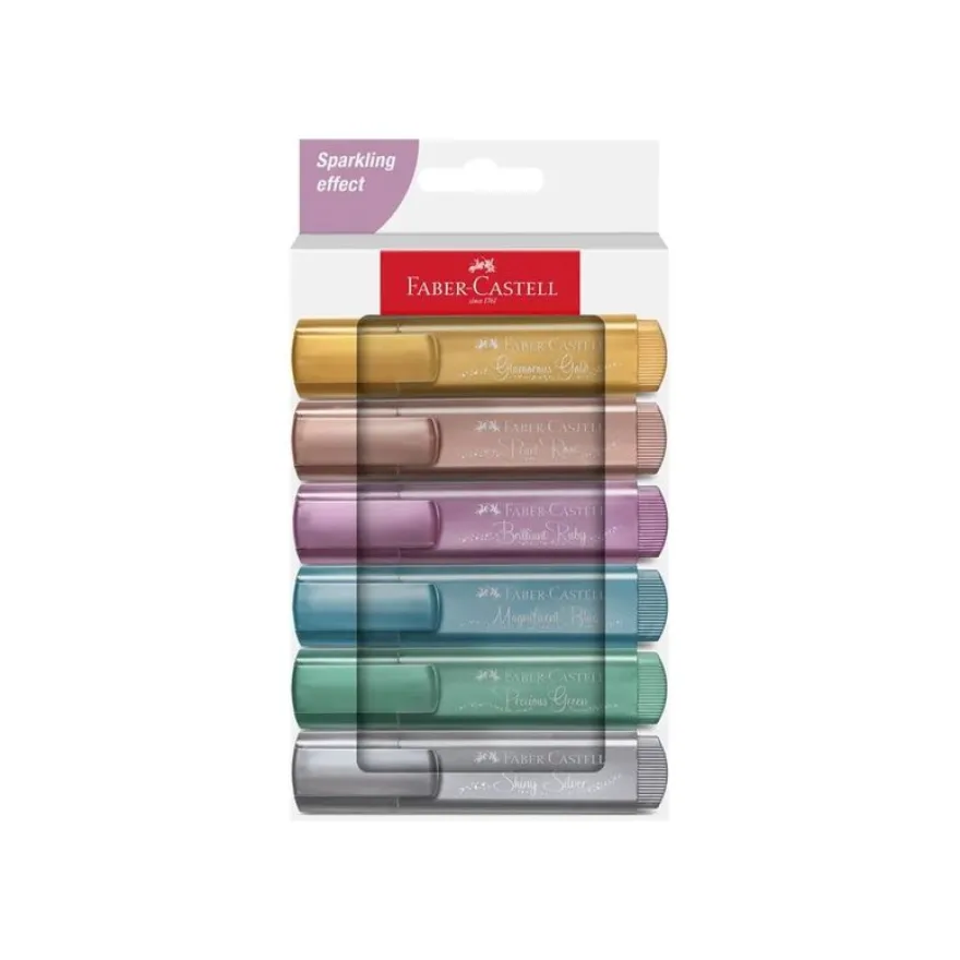 Faber-Castell Metallic - Pack de 6 surligneurs - couleurs assorties - encre à l'eau - 1-5 mm