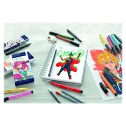Faber-Castell Pitt Artist Pen Mangaka - Pack de 4 feutres à l'encre de Chine - noir