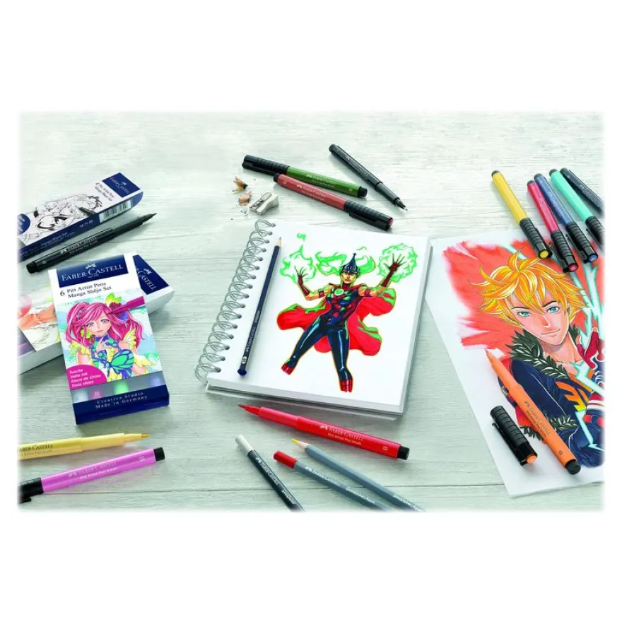 Faber-Castell Pitt Artist Pen Mangaka - Pack de 4 feutres à l'encre de Chine - noir
