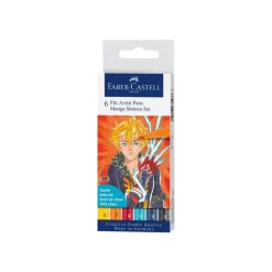 Faber-Castell Pitt Artist Pen Manga Shônen - 6 Feutres pinceaux à pointe souple à l'encre de Chine - couleurs assorties