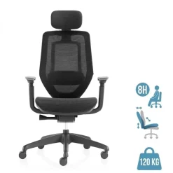 Fauteuil de bureau ALEA - accoudoirs - appuie-tête - noir