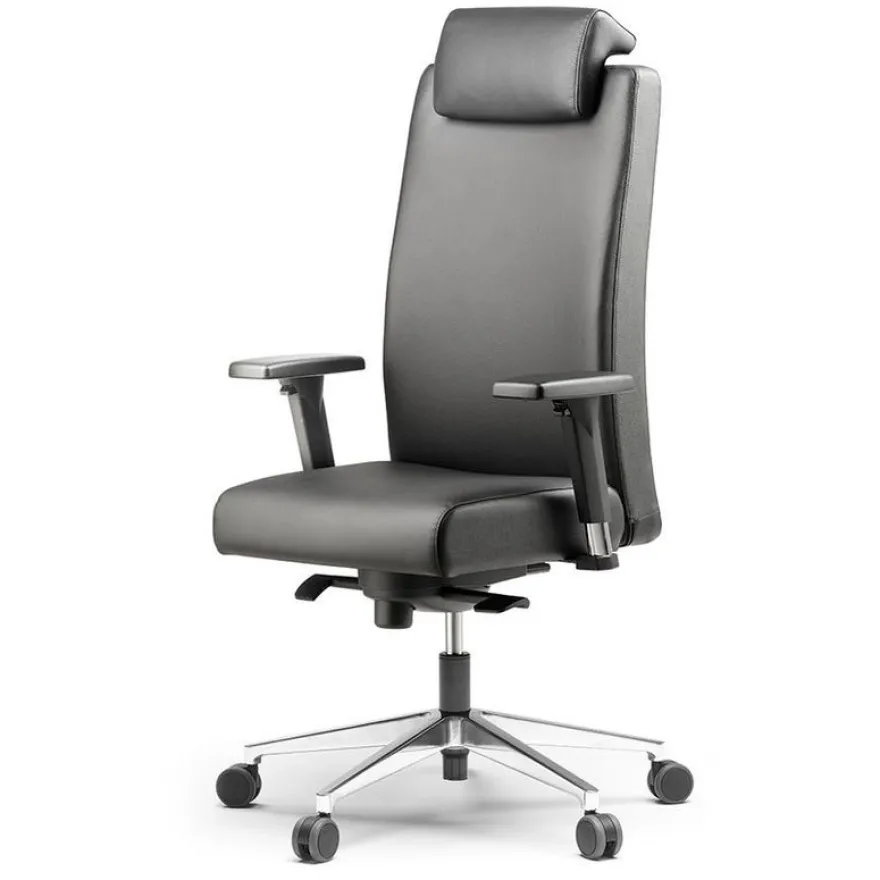 Fauteuil de bureau BOP - accoudoirs réglables - appui-tête - cuir noir