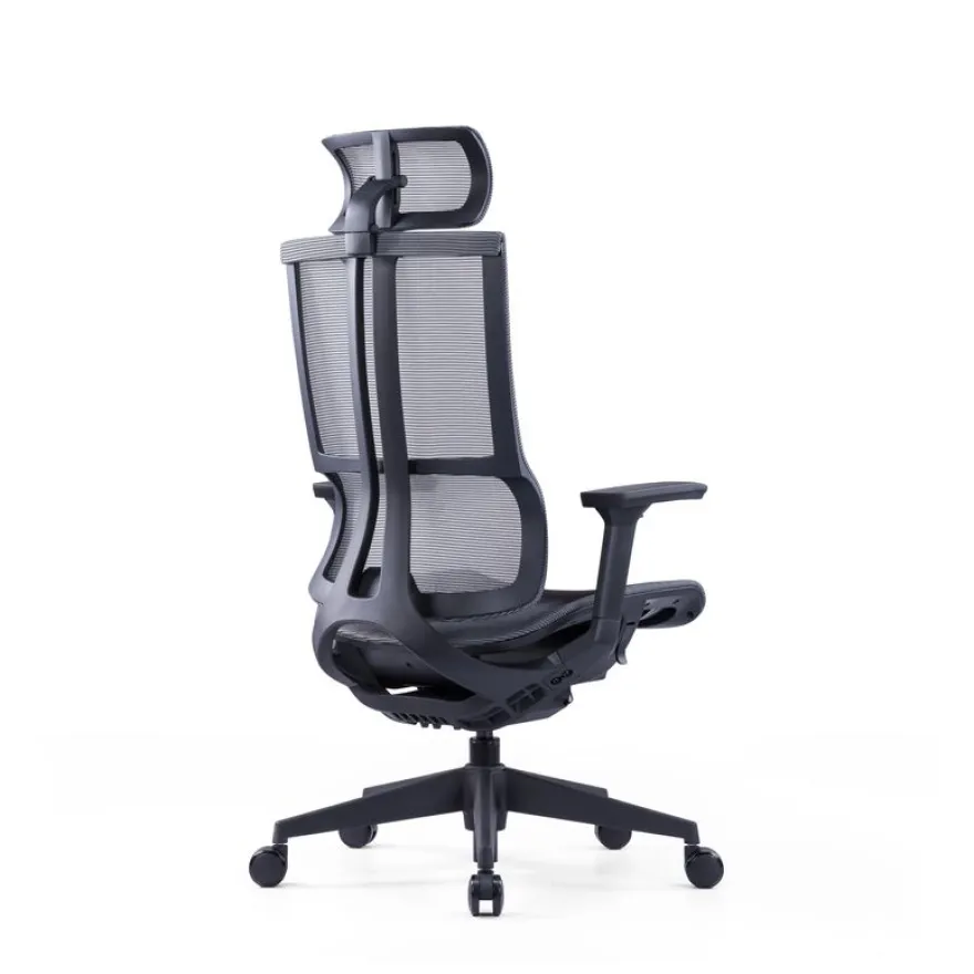 Fauteuil de bureau JAMES - accoudoirs réglables - appuie-tête réglable - noir et gris