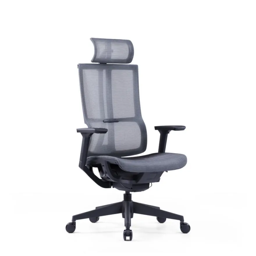 Fauteuil de bureau JAMES - accoudoirs réglables - appuie-tête réglable - noir et gris