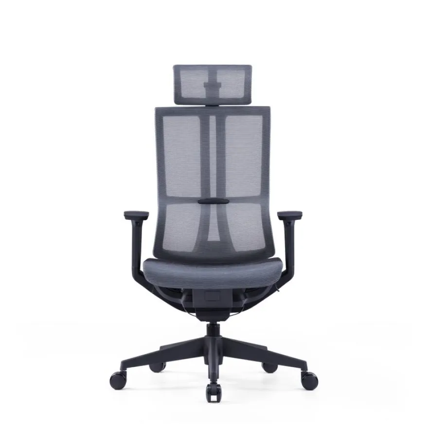 Fauteuil de bureau JAMES - accoudoirs réglables - appuie-tête réglable - noir et gris