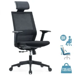 Fauteuil de bureau MAXIM - accoudoirs réglables - Appuie tête - noir
