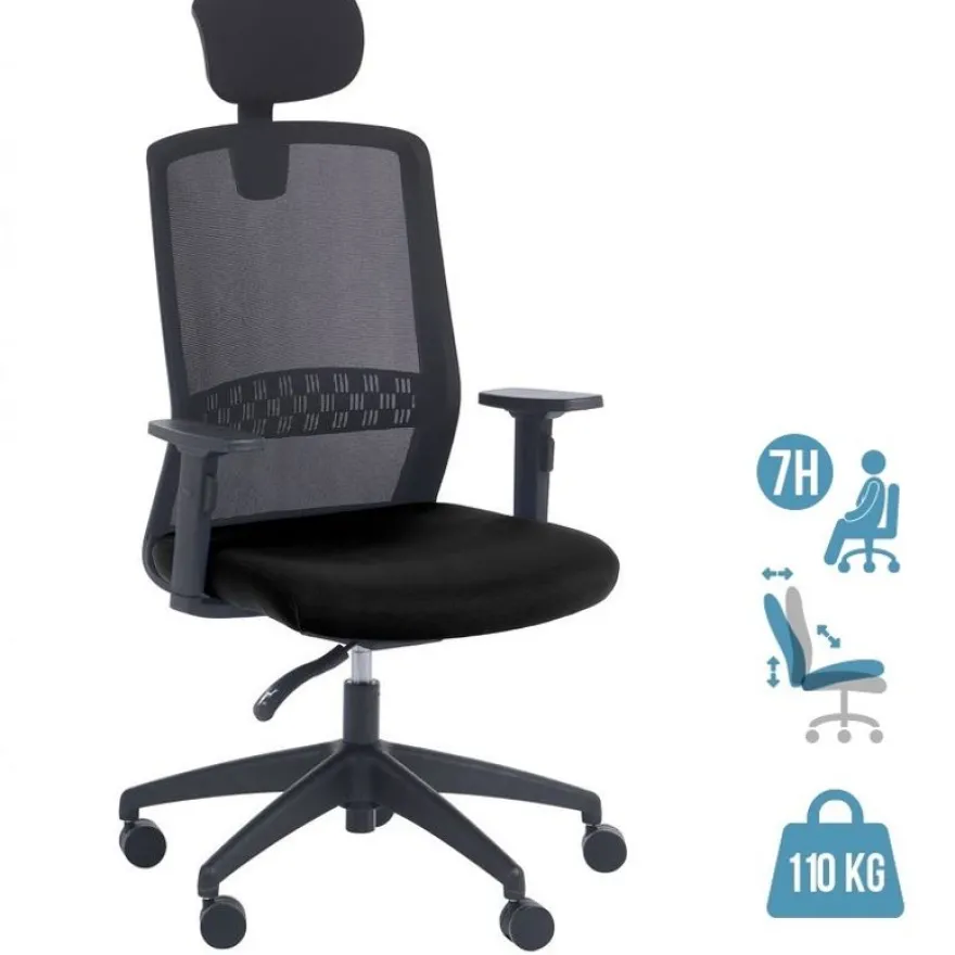 Fauteuil de bureau SCOTT - accoudoirs réglables - appuie-tête réglable - noir