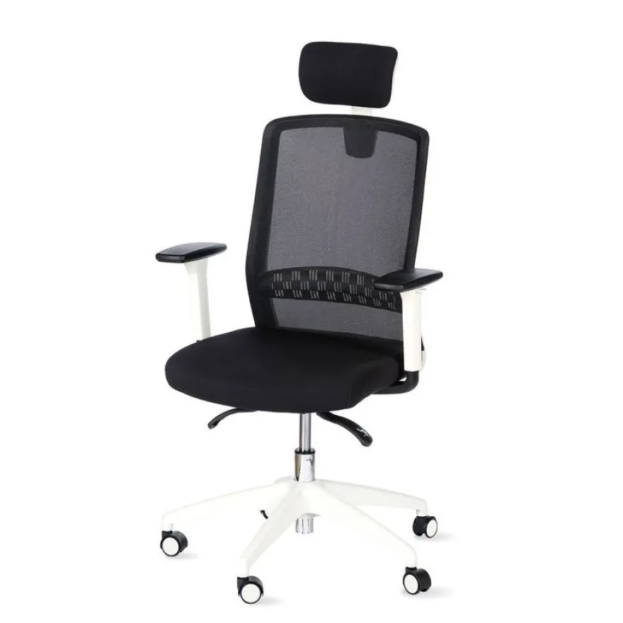 Fauteuil de bureau SCOTT - accoudoirs réglables - appuie-tête réglable - noir base blanche