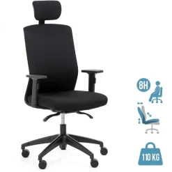 Fauteuil de bureau SCOTTY - accoudoirs réglables - appui-tête réglable - noir