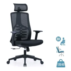 Fauteuil de bureau SYLVESTER - accoudoirs réglables - appui-tête intégré - noir