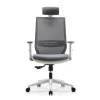 Fauteuil de bureau TECSY - accoudoirs réglables - Appui-tête réglable - base blanche - gris
