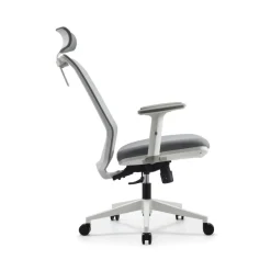 Fauteuil de bureau TECSY - accoudoirs réglables - Appui-tête réglable - base blanche - gris