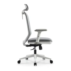 Fauteuil de bureau TECSY - accoudoirs réglables - Appui-tête réglable - base blanche - gris