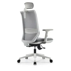 Fauteuil de bureau TECSY - accoudoirs réglables - Appui-tête réglable - base blanche - gris