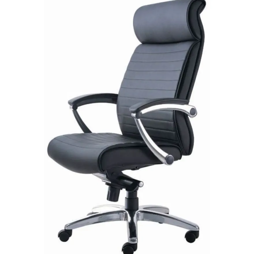Fauteuil de bureau WILLIAM - accoudoirs articulés - appui-tête intégré - cuir noir