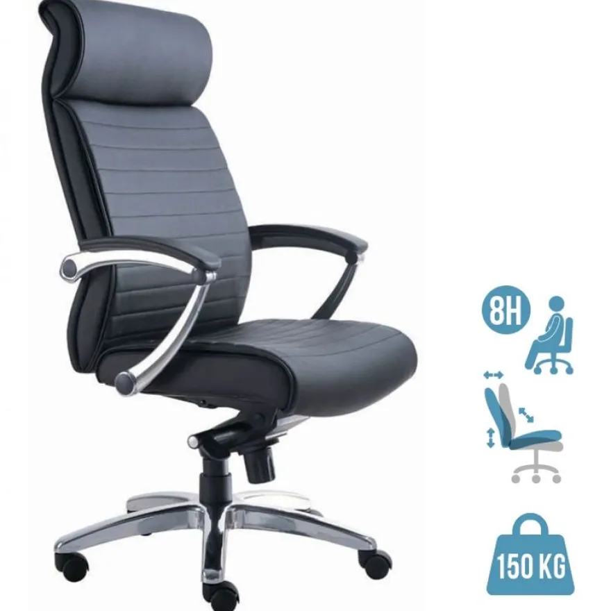 Fauteuil de bureau WILLIAM - accoudoirs articulés - appui-tête intégré - cuir noir