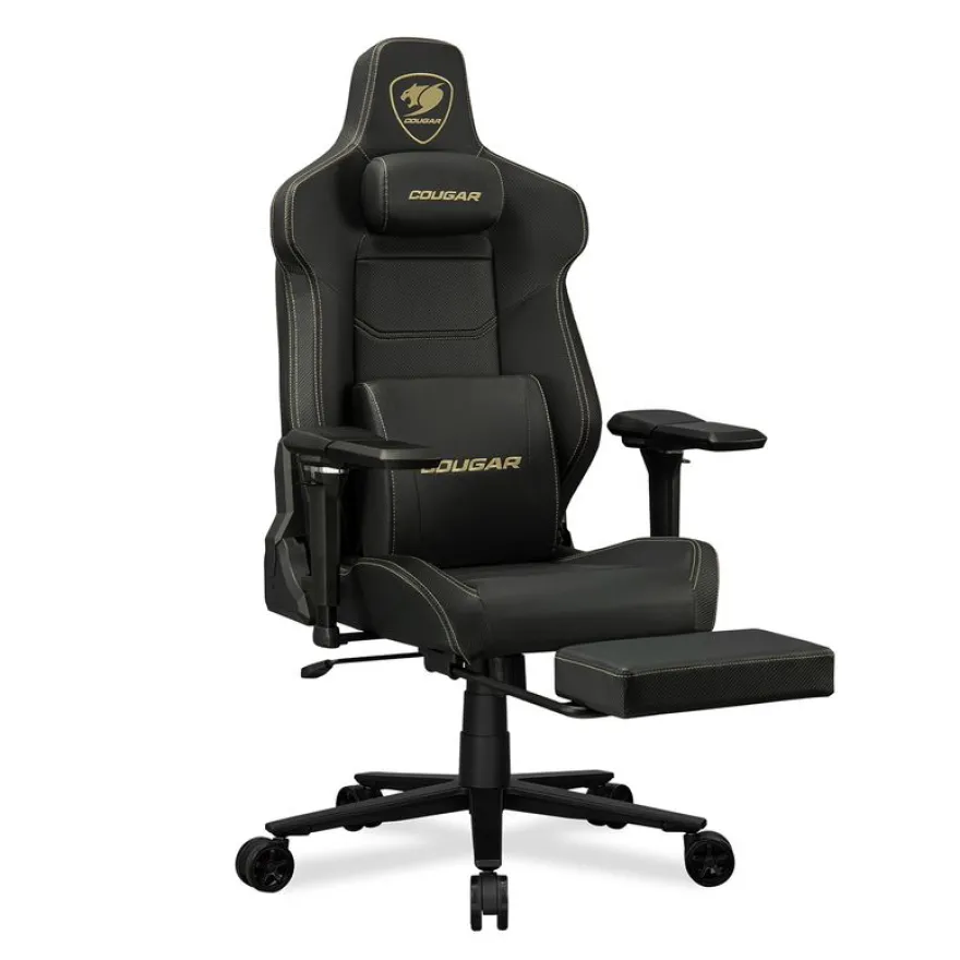 Fauteuil gamer ARMOR EVO M - accoudoirs réglables - appui-tête intégré - noir et or