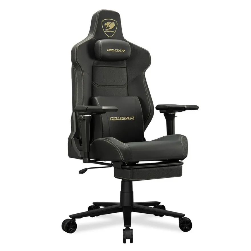 Fauteuil gamer ARMOR EVO M - accoudoirs réglables - appui-tête intégré - noir et or