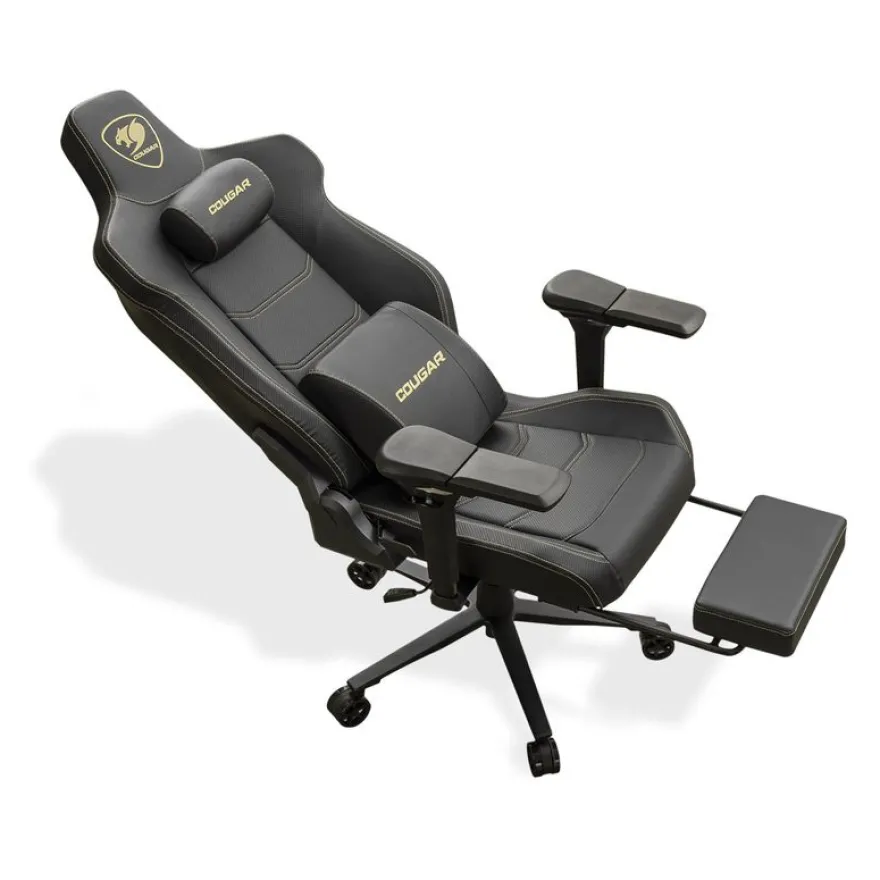 Fauteuil gamer ARMOR EVO M - accoudoirs réglables - appui-tête intégré - noir et or