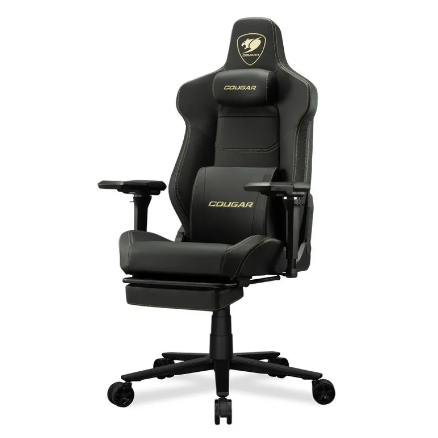 Fauteuil gamer ARMOR EVO M - accoudoirs réglables - appui-tête intégré - noir et or