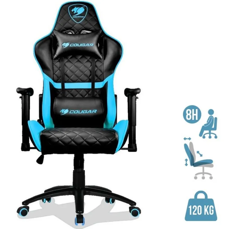 Fauteuil gamer ARMOR ONE - accoudoirs réglables - appui-tête intégré - noir et bleu