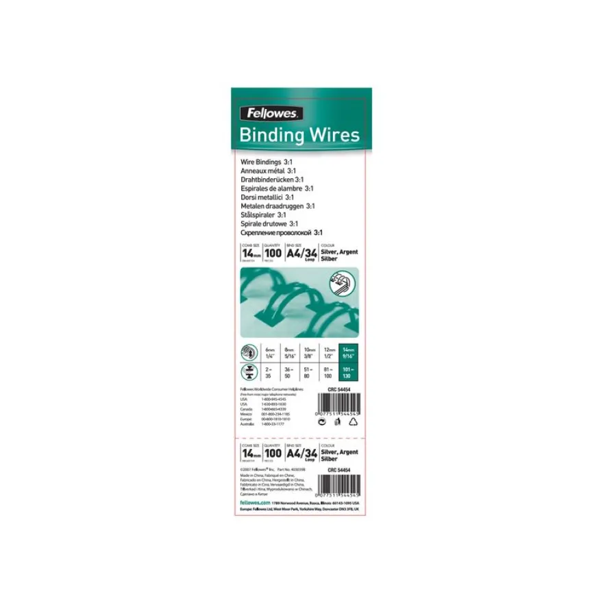 Fellowes - 100 anneaux de reliure en métal - 14 mm - jusqu'à 130 feuilles - argent
