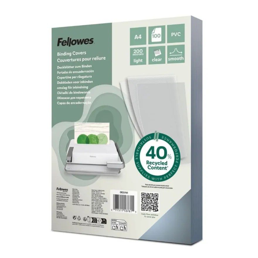 Fellowes - 100 couverture à reliures A4 (21 x 29,7 cm) - plastique 200 microns - transparent