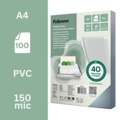 Fellowes - 100 couvertures à reliure A4 (21 x 29,7 cm) - plastique 150 microns - transparent