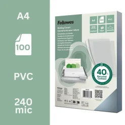 Fellowes - 100 couvertures à reliure A4 (21 x 29,7 cm) - 240 g/m² - transparent