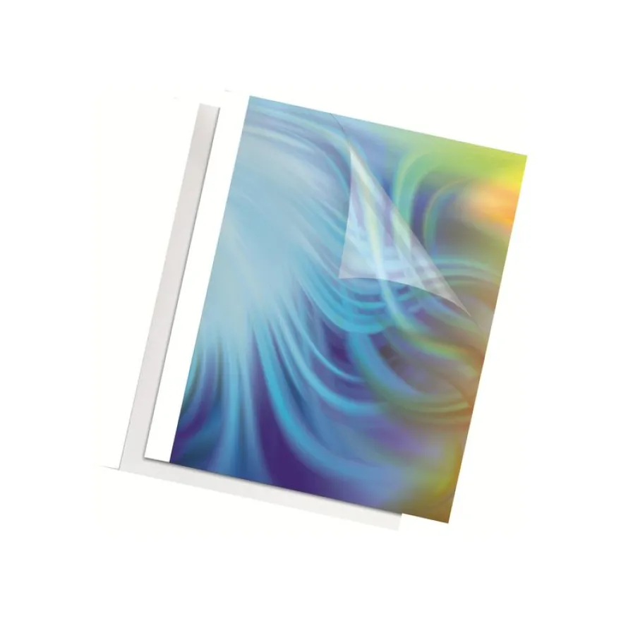 Fellowes - 100 couvertures à reliure pour machine thermique A4 (21 x 29,7 cm) - 200 g/m² - 3 mm - face transparente, dos carton blanc
