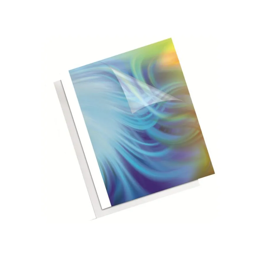 Fellowes - 100 couvertures à reliure pour machine thermique A4 (21 x 29,7 cm) - 200 g/m² - 3 mm - face transparente, dos carton blanc